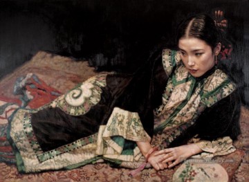 Dame sur tapis chinois Chen Yifei Peinture à l'huile